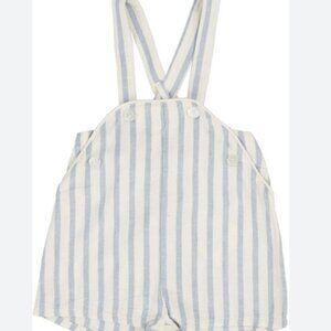 ANALOGIE BLUE Linen Stripe Pocket Romper, Size 3